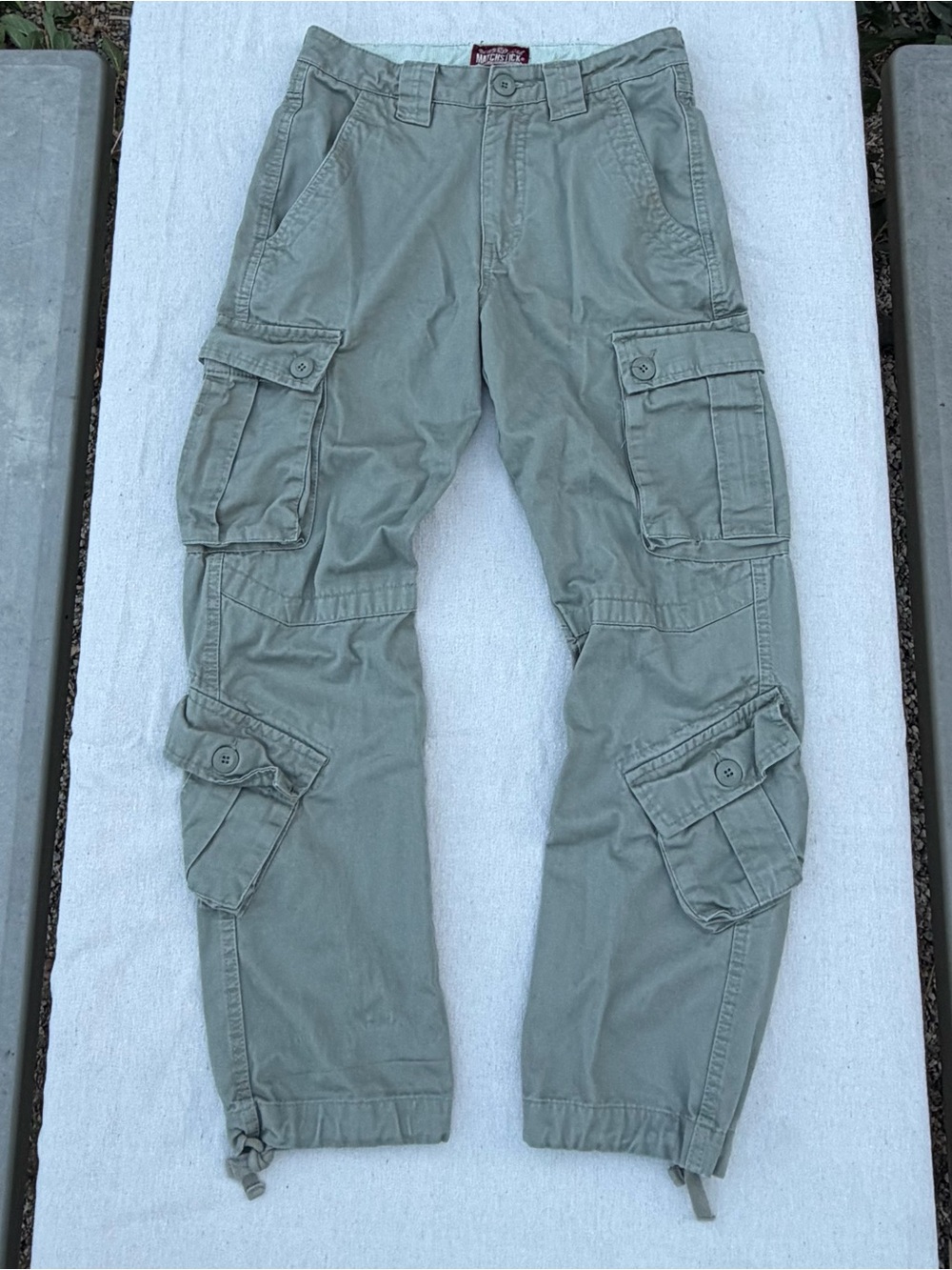 Matchstick Olive Tactical Cargo Pants, Workwear Utility Grunge Streetwear